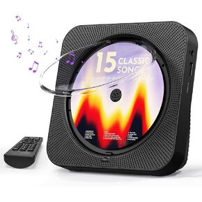 مشغل أقراص مضغوطة محمول مع مكبرات صوت، مشغل أقراص مضغوطة بلوتوث لسطح المكتب مع شاشة LED وجهاز تحكم عن بعد، مشغل أقراص مضغوطة قابل لإعادة الشحن يدعم راديو CD/FM/USB/AUX/مؤقت، أسود in Kuwait