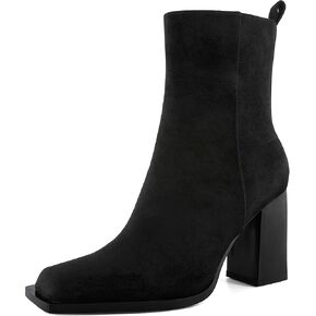 YODEKS Ankle Boots For Women Short Boots Square Toe Boots Chunky High Heel Side Zipper Boots