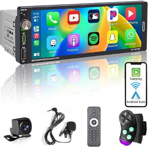 Single Din Car Stereo with Touchscreen (6.9-inch) Compatible with [Wireless] Apple CarPlay/Android Auto Mirror Link AM/FM Radio Bluetooth Type-C USB Fast Charge 2.1A Backup Camera