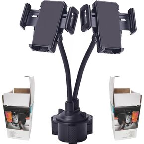 Cup Car Phone Holder, Double Car Cup Phone Holder, Universal Adjustable and Scalable Car Cup Holder Phone Mount Compatible with Phone Width 1.7"-3.7" (Black)
