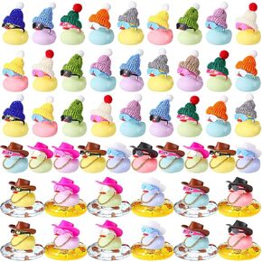 Sratte 140 Pcs Macaroon Color Rubber Mini Duck Bulk Summer Rubber Ducks Dashboard Decoration Bath Toy Little Duck Sunglasses Necklace Hat Swim Circle Hat for Baby Shower Birthday Swimming Party Favor