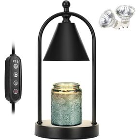 Soilsiu Candle Warmer Lamp with Timer, Electric Black Candle Warmer Light for Bedroom, Dimmer Wax Melts Warmer for Candle Jars, Beside Lamp Gifts for Women Home Decor (2 Bulbs Included)