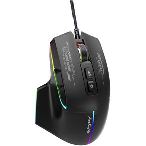 Wired USB Computer Mouse with 7 programmable Buttons, Adjustable DPI up to 7200, and an Ergonomic Grip with LED Lighting