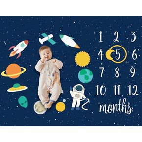 Baby Monthly Milestone Blanket Star Astronaut Boy Blanket Newborn Swaddle Blanket Newborn Party Favors Photography Backdrop Props Dark Blanket Party Supplies 40 * 50IN
