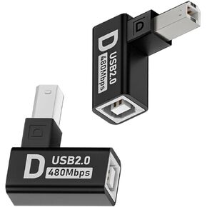 QIANRENON 90°Angle USB B Printer Connector MIDI Extender USB Type B Male to Female Adapter Right Angle Plug, Al Shell, 480Mbps, for Printer Scanner Electric Piano Mixer, 2Pcs (Down Bend)