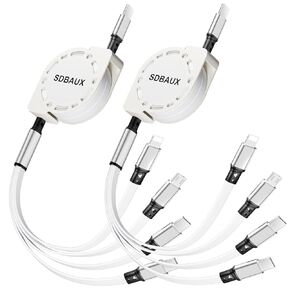 Multi Charging Cable,USB C to 4 in 1 Retractable Lightning/Micro/Dual Type C Port Fast Charger Cord for iPhone 16 15 14 13 12 Pro Max iPad Mini Air,Galaxy S23/S22/S20,Cell Phones Tablets Universal Use
