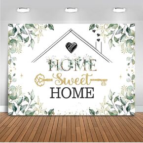 Mocsicka Housewarming Backdrop Home Sweet Home Greenery Eucalyptus Leaves Party Decorations Banner House Key New House Party Decor Photography Background (7x5ft)