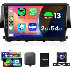 2G 64G راديو السيارة Carplay اللاسلكي لهوندا سيفيك 2016-2020، Android 13 ستيريو السيارة Rimoody 9 بوصة شاشة تعمل باللمس Android Auto Mirror Link Bluetooth FM/RDS GPS WiFi EQ SWC كاميرا احتياطية in Kuwait
