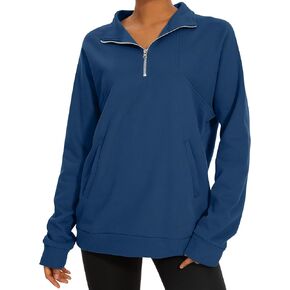Women's Half Zip Sweatshirts Casual Long Sleeve Fleece Oversized Quarter Zip Pullover Tops With Pockets in Kuwait