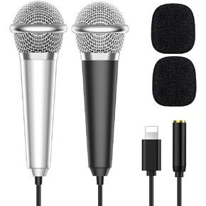 Mini Microphone for iPhone iPad Small ASMR Tiny Microphone for Voice Video Recording Singing, Vlogging, YouTube Two Mics Silver and Black