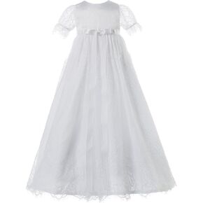 NIMBLE Baby Girls Baptism Christening Elegant Meshed Lace Gown for 0-12 Months