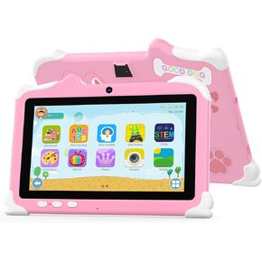 Kids Tablet 7 inch, Android 12 Tablet for Kids, 4GB RAM 32GB ROM Toddler Tablet, Quad-core Processor, 1024*600 IPS Screen, Parental Control, Dual Camera Shockproof Case for Educational Games for Girls