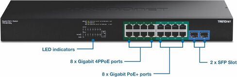 TRENDnet TPE-BG102g, 10-Port Gigabit 240W PoE++ Switch with 4 x 95W PoE++ Ports, 4 x 30W PoE+ Ports, 2 Gigabit SFP Slots,240W PoE Budget, 1U 19" Rack Mountable,Lifetime Protection in Saudi Arabia