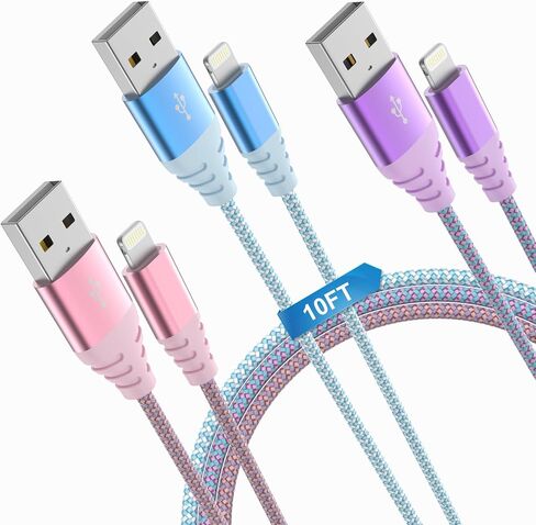 iPhone Charger Fast Charging Lightning Cable 10ft 3 Pack Apple MFi Certified Nylon Braided Long iPhone Charger Cord Compatible with iPhone 14/13/12/11 Pro Max/XS MAX/XR/XS/X/8/7 Plus iPad in Saudi Arabia