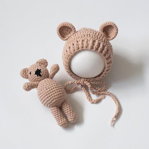 Zeroest Newborn Baby Boy Girl Photography Props Bear Hat Outfits Crochet Kint Handmade Cap Set for Newborn Photo Shoot in Kuwait