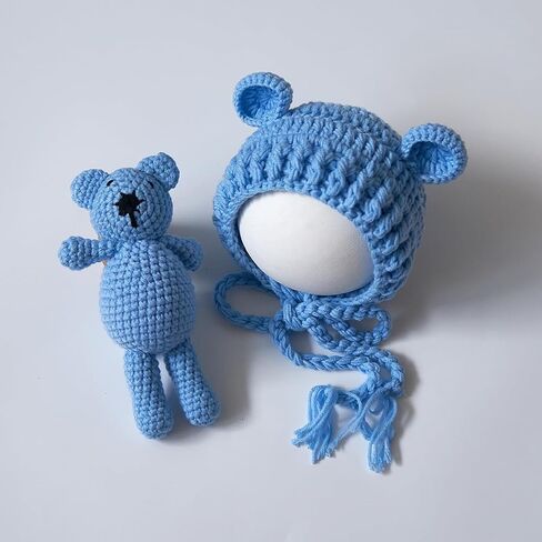 Zeroest Newborn Baby Boy Girl Photography Props Bear Hat Outfits Crochet Kint Handmade Cap Set for Newborn Photo Shoot in Kuwait