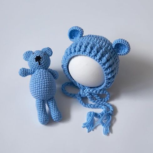 Zeroest Newborn Baby Boy Girl Photography Props Bear Hat Outfits Crochet Kint Handmade Cap Set for Newborn Photo Shoot in Kuwait