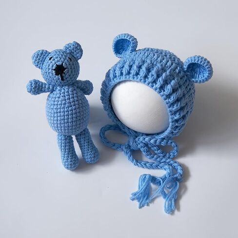 Zeroest Newborn Baby Boy Girl Photography Props Bear Hat Outfits Crochet Kint Handmade Cap Set for Newborn Photo Shoot in Kuwait