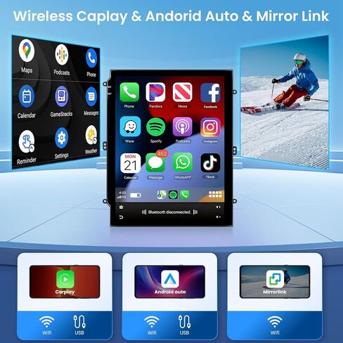 2G 64G Android Car Stereo Double Din Wireless Carplay وAndroid Auto، Hodozzy 9.7 بوصة شاشة لمس عمودية راديو السيارة 2 Din مع وصلة مرآة بلوتوث WiFi GPS HiFi FM/RDS راديو SWC+كاميرا احتياطية in Saudi Arabia