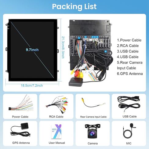 2G 64G Android Car Stereo Double Din Wireless Carplay وAndroid Auto، Hodozzy 9.7 بوصة شاشة لمس عمودية راديو السيارة 2 Din مع وصلة مرآة بلوتوث WiFi GPS HiFi FM/RDS راديو SWC+كاميرا احتياطية in Saudi Arabia