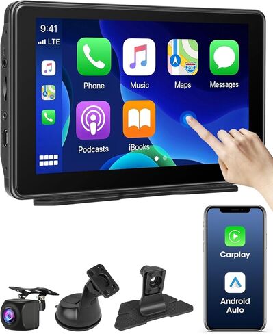 ستيريو سيارة لاسلكي Carplay شاشة لمس لاسلكية محمولة Apple CarPlay وAndroid Auto Auto مشغل الوسائط المتعددة، ستيريو السيارة مع وصلة مرآة/Siri/Bluetooth/شاشة الملاحة لجميع Vehi in Kuwait