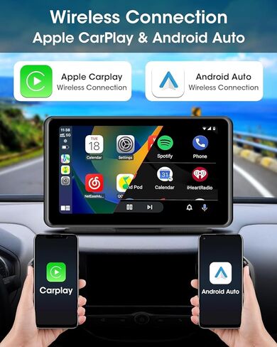 ستيريو سيارة لاسلكي Carplay شاشة لمس لاسلكية محمولة Apple CarPlay وAndroid Auto Auto مشغل الوسائط المتعددة، ستيريو السيارة مع وصلة مرآة/Siri/Bluetooth/شاشة الملاحة لجميع Vehi in Kuwait