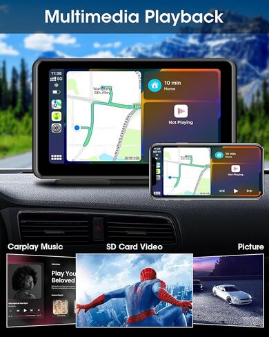 ستيريو سيارة لاسلكي Carplay شاشة لمس لاسلكية محمولة Apple CarPlay وAndroid Auto Auto مشغل الوسائط المتعددة، ستيريو السيارة مع وصلة مرآة/Siri/Bluetooth/شاشة الملاحة لجميع Vehi in Kuwait