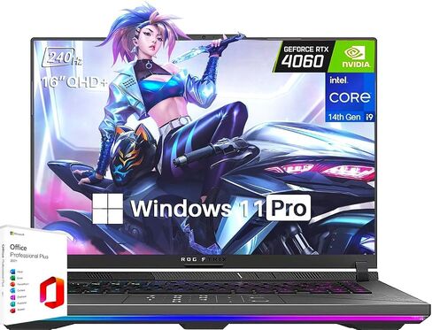 ASUS ROG Strix G16 Gaming Laptop, 16" QHD+ 240Hz WQXGA Display, 14th Gen i9-14900HX, 32GB DDR5, 2TB SSD, GeForce RTX 4060 8GB GDDR6, Backlit KB, Windows 11 Pro & Microsoft Office Lifetime License in Saudi Arabia