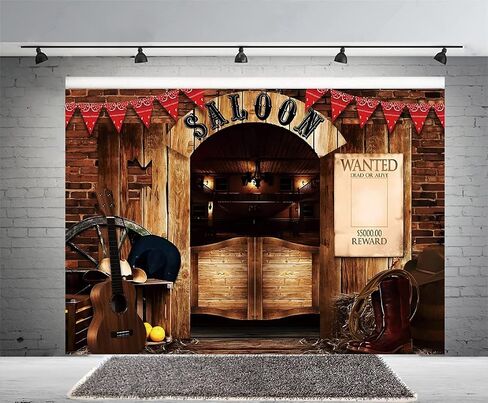 10x8ft Vintage West Saloon Backdrop,Retro Western Cowboy Background Western Party Supplies Wooden House Barn Banner Cowboy Decoration Photo Booth Backdrop Background (Saloon) in Saudi Arabia