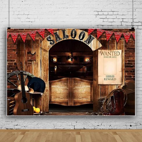 10x8ft Vintage West Saloon Backdrop,Retro Western Cowboy Background Western Party Supplies Wooden House Barn Banner Cowboy Decoration Photo Booth Backdrop Background (Saloon) in Saudi Arabia