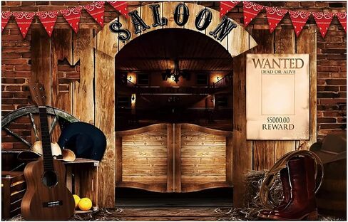 10x8ft Vintage West Saloon Backdrop,Retro Western Cowboy Background Western Party Supplies Wooden House Barn Banner Cowboy Decoration Photo Booth Backdrop Background (Saloon) in Saudi Arabia