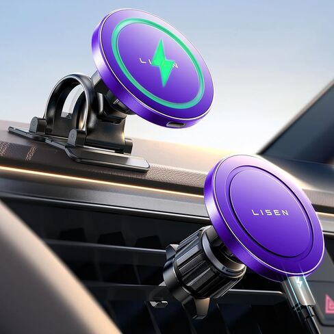 LISEN for 15W MagSafe Car Mount Charger,Universal iPhone Magnetic Wireless Car Charger,MagSafe Charging Mount Wireless for iPhone 16 Pro Max Accessories Fits iPhone 16 15 14 13 12,Matte Purple in Saudi Arabia