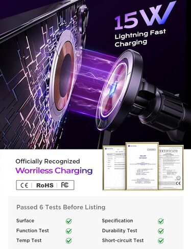 LISEN for 15W MagSafe Car Mount Charger,Universal iPhone Magnetic Wireless Car Charger,MagSafe Charging Mount Wireless for iPhone 16 Pro Max Accessories Fits iPhone 16 15 14 13 12,Matte Purple in Saudi Arabia