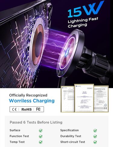 LISEN for 15W MagSafe Car Mount Charger,Universal iPhone Magnetic Wireless Car Charger,MagSafe Charging Mount Wireless for iPhone 16 Pro Max Accessories Fits iPhone 16 15 14 13 12,Matte Purple in Saudi Arabia