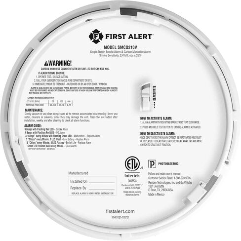 First Alert SMCO210, 10-Year Sealed Battery Combination Smoke & Carbon Monoxide Alarm with Slim Profile Design, 1-Pack in Saudi Arabia