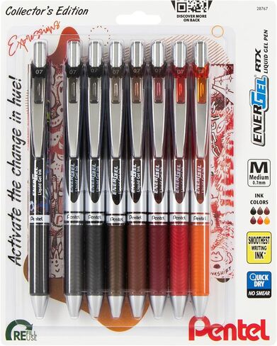 EnerGel RTX Retractable Liquid Gel Pen, Creator Expressions Pack, 0.7mm, Metal Tip, Medium Line, Assorted Ink, Pack of 8 Pens (BL77XRIGBP8M) in Saudi Arabia
