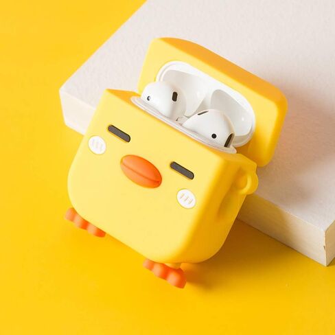 LUVI for AirPods Pro Case Cute Cartoon Lovely Duck Chicken Soft Rubber Silicone Flexible 3D Cover with Hand Strap Support Wireless Charging Luxury Fashion Skin for AirPods Pro 2019 Yellow in Saudi Arabia