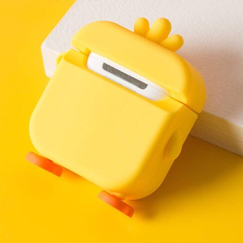 LUVI for AirPods Pro Case Cute Cartoon Lovely Duck Chicken Soft Rubber Silicone Flexible 3D Cover with Hand Strap Support Wireless Charging Luxury Fashion Skin for AirPods Pro 2019 Yellow in Saudi Arabia