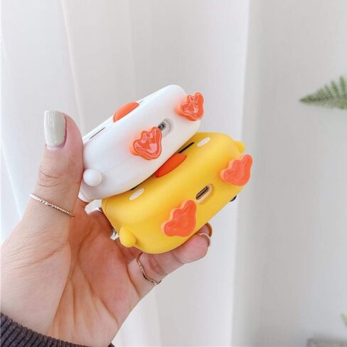 LUVI for AirPods Pro Case Cute Cartoon Lovely Duck Chicken Soft Rubber Silicone Flexible 3D Cover with Hand Strap Support Wireless Charging Luxury Fashion Skin for AirPods Pro 2019 Yellow in Saudi Arabia