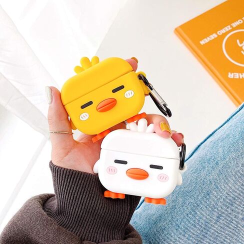 LUVI for AirPods Pro Case Cute Cartoon Lovely Duck Chicken Soft Rubber Silicone Flexible 3D Cover with Hand Strap Support Wireless Charging Luxury Fashion Skin for AirPods Pro 2019 Yellow in Saudi Arabia