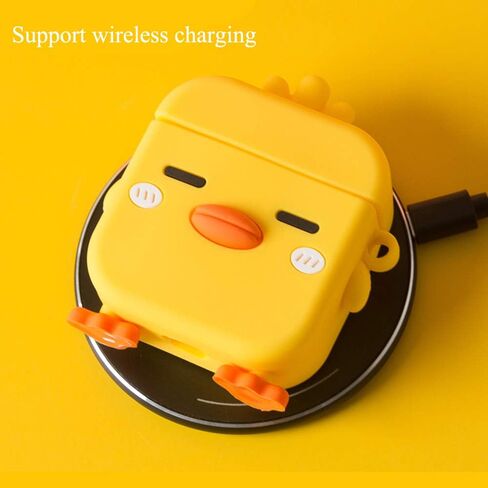 LUVI for AirPods Pro Case Cute Cartoon Lovely Duck Chicken Soft Rubber Silicone Flexible 3D Cover with Hand Strap Support Wireless Charging Luxury Fashion Skin for AirPods Pro 2019 Yellow in Saudi Arabia