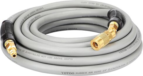YOTOO Rubber Lead-in Air Hose 3/8-Inch by 6-Feet 300 PSI Heavy Duty, Kink Resistant, All-Weather Flexibility with 1/4-Inch Brass Male Fittings, Bend Restrictors, Gray in Saudi Arabia