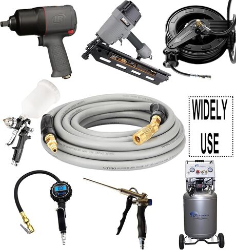 YOTOO Rubber Lead-in Air Hose 3/8-Inch by 6-Feet 300 PSI Heavy Duty, Kink Resistant, All-Weather Flexibility with 1/4-Inch Brass Male Fittings, Bend Restrictors, Gray in Saudi Arabia