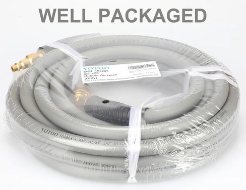 YOTOO Rubber Lead-in Air Hose 3/8-Inch by 6-Feet 300 PSI Heavy Duty, Kink Resistant, All-Weather Flexibility with 1/4-Inch Brass Male Fittings, Bend Restrictors, Gray in Saudi Arabia