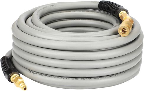 YOTOO Rubber Lead-in Air Hose 3/8-Inch by 6-Feet 300 PSI Heavy Duty, Kink Resistant, All-Weather Flexibility with 1/4-Inch Brass Male Fittings, Bend Restrictors, Gray in Saudi Arabia