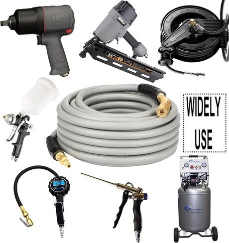 YOTOO Rubber Lead-in Air Hose 3/8-Inch by 6-Feet 300 PSI Heavy Duty, Kink Resistant, All-Weather Flexibility with 1/4-Inch Brass Male Fittings, Bend Restrictors, Gray in Saudi Arabia