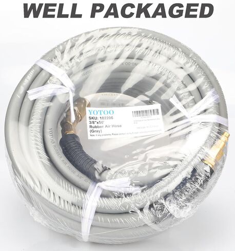 YOTOO Rubber Lead-in Air Hose 3/8-Inch by 6-Feet 300 PSI Heavy Duty, Kink Resistant, All-Weather Flexibility with 1/4-Inch Brass Male Fittings, Bend Restrictors, Gray in Saudi Arabia