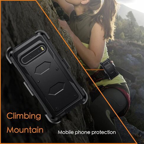 Lothartech for LG V60 ThinQ Phone Case Tempered Glass Screen Protector, Heavy Duty Armor Protective Shock Absorption Belt Swivel Clip Holster Cover Black in Saudi Arabia