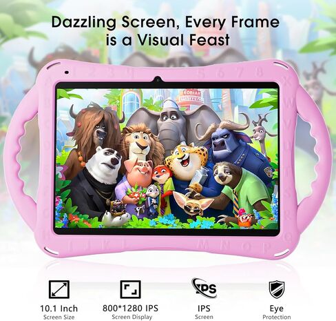 SGIN 10 Inch Kids Tablet with Case, 2GB RAM 64GB ROM Android 12 Tablet for Kids, 1280 * 800 IPS, 5000mAh, 2+5MP Camera, 2.4/5G WiFi(Pink) in Kuwait