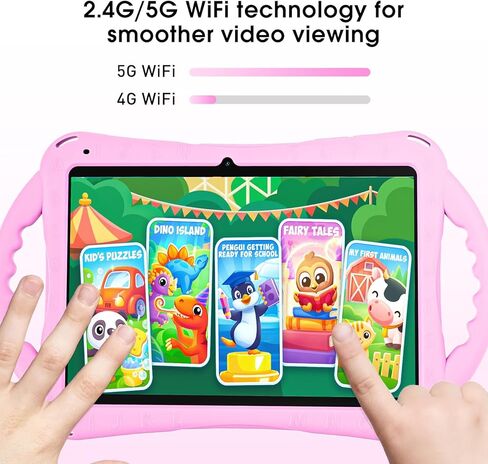 SGIN 10 Inch Kids Tablet with Case, 2GB RAM 64GB ROM Android 12 Tablet for Kids, 1280 * 800 IPS, 5000mAh, 2+5MP Camera, 2.4/5G WiFi(Pink) in Kuwait